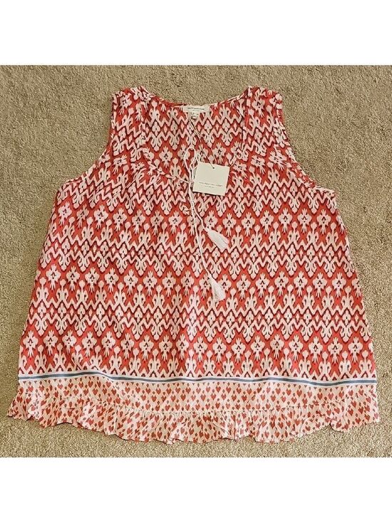beachlunchlounge Tops - Beachlunchlounge Red and White Smocked Sleeveless Blouse